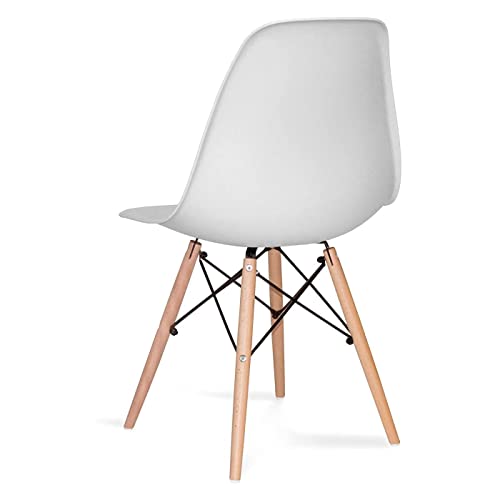 Acan Silla con Patas de Madera y Asiento de plástico Blanco 81 x 45 x 46 cm, Estilo nórdico, Silla de Interior, diseño escandinavo, Ideal para Comedor, Estudio, Sala de Estar, Cocina, Dormitorio