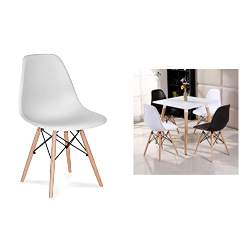 Acan Silla con Patas de Madera y Asiento de plástico Blanco 81 x 45 x 46 cm, Estilo nórdico, Silla de Interior, diseño escandinavo, Ideal para Comedor, Estudio, Sala de Estar, Cocina, Dormitorio