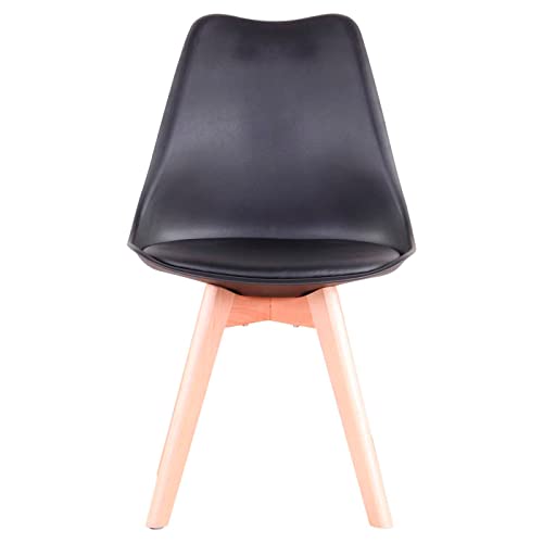 Acan Silla de plástico con cojín y Patas de Madera, Estilo nórdico, Silla de Interior, diseño escandinavo, Color Negro, 81 x 46 x 53 cm, Ideal para Comedor, Estudio, salón, Cocina, Dormitorio