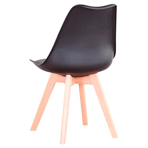 Acan Silla de plástico con cojín y Patas de Madera, Estilo nórdico, Silla de Interior, diseño escandinavo, Color Negro, 81 x 46 x 53 cm, Ideal para Comedor, Estudio, salón, Cocina, Dormitorio