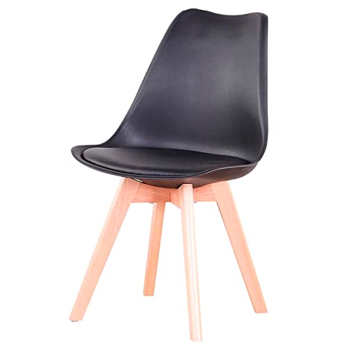 Acan Silla de plástico con cojín y Patas de Madera, Estilo nórdico, Silla de Interior, diseño escandinavo, Color Negro, 81 x 46 x 53 cm, Ideal para Comedor, Estudio, salón, Cocina, Dormitorio