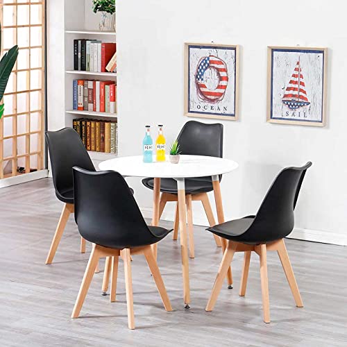 Acan Silla de plástico con cojín y Patas de Madera, Estilo nórdico, Silla de Interior, diseño escandinavo, Color Negro, 81 x 46 x 53 cm, Ideal para Comedor, Estudio, salón, Cocina, Dormitorio