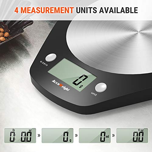 ACCUWEIGHT Báscula de Cocina Digital Balanza Alimentos Electrónica con Plataforma de Acero Inoxidable para Peso de Comida, 5 kg/11lbs