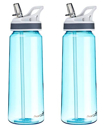 AceCamp 2 x TRITAN Botella de Agua | Botella de Agua a Prueba de Fugas sin BPA | Botella Deportiva Pajita I 750 ml I Paquete Doble Azul I 15556