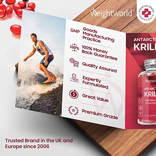 Aceite de Krill Antártico 1000 mg 120 Cápsulas - Potente Fuente de Ácidos Grasos Omega 3, EPA y DHA y de Astaxantina Natural, Perlas de Aceite de Krill, Fosfolípidos de Omega 3 de Alta Absorción