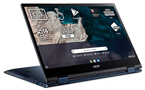 Acer Chromebook Spin 513 CP513-1H - Ordenador Portátil 2 en 1 Convertible y Táctil 13.3 Full HD IPS (Qualcomm Snapdragon SC7180, 8GB RAM, 64GB eMMc, UMA Graphics, Chrome OS), PC Portátil Azul - QWERTY