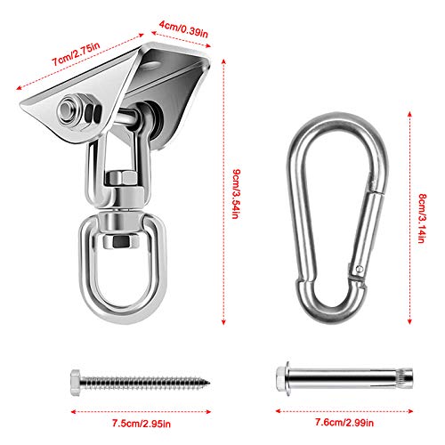 Acero Inoxidable Ganchos de Techo de Suspensión, 360 ​​° Rotación Anclaje de Techo de Pared, Soporte Hamaca Colgante, Gancho de Hamaca para Yoga Sillón Colgante Sacos de Boxeo Columpio