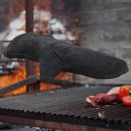 achilles, Guante para barbacoa/ Guante parrillero, Guante de chimenea, guante de parrilla, guante de horno de cuero a prueba de fuego con relleno de algodón suave, 33 cm de largo