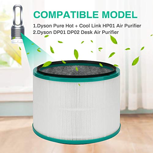 Achort Filtro de repuesto compatible con Dyson Pure Hot + Cool Link HP01 purificador de aire y DP01 DP02 purificador de aire de escritorio, filtro HEPA de repuesto con filtros de carbón activado