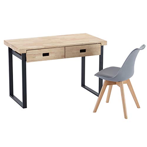 Adec Group Natural, Mesa Estudio con 2 Cajones, Mesa de Despacho, Mesa de Escritorio, Color Roble Salvaje y Negro, Medidas: 120 cm (Largo) x 60 cm (Ancho) x 75 cm (Alto)