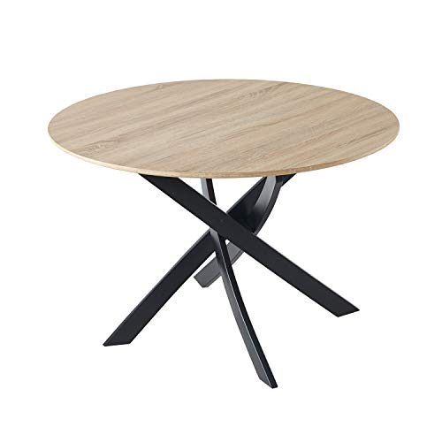 Adec Group Zen, Mesa de Comedor Redonda, Mesa de Salon, Cocina, Color Roble Salvaje y Negro Mate, Medidas: 100 cm (Diámetro) x 75 cm (Alto)