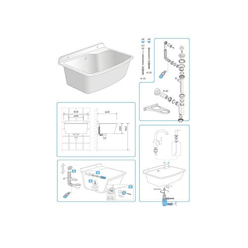 ADGO Fregadero de Cocina para el Hogar con Lavabo de Cámara Profunda con Batería, Grifo y Contenedor Dispensador de Jabón, para Jardín, Hogar, Garaje, Sótano, Baño y Taller, Fábrica, Industrial, Gris