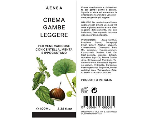 AENEA - Crema contra Varices e Hinchazón de Piernas y Tobillos 100ml - Con Centella, Menta y Castaño de Indias Natural