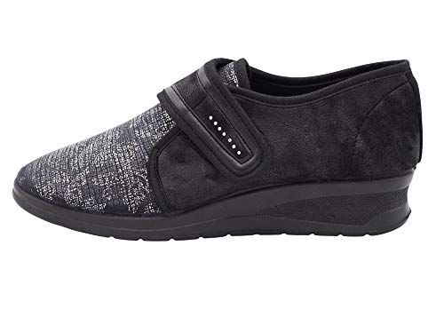 Aerosoft Calzado elástico de velcro para mujer, sin presión, para pies sensibles, apto para Hallux Valgus y material interior: Dermatest muy bueno, color Negro, talla 37 EU