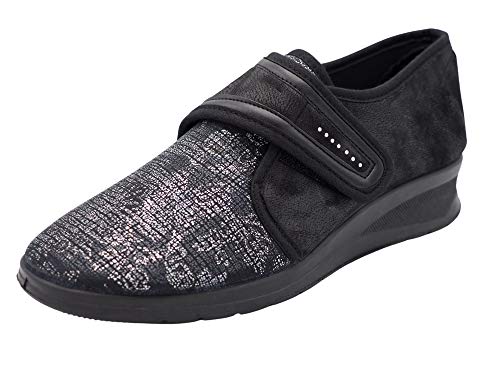 Aerosoft Calzado elástico de velcro para mujer, sin presión, para pies sensibles, apto para Hallux Valgus y material interior: Dermatest muy bueno, color Negro, talla 37 EU