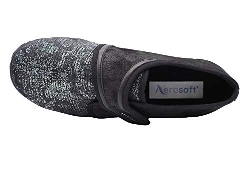 Aerosoft Calzado elástico de velcro para mujer, sin presión, para pies sensibles, apto para Hallux Valgus y material interior: Dermatest muy bueno, color Negro, talla 37 EU