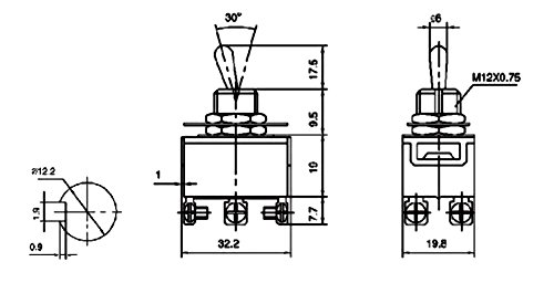 AERZETIX: Interruptor conmutador de palanca DP3T ON-OFF-ON 10A/250V, 3 posiciones C10570