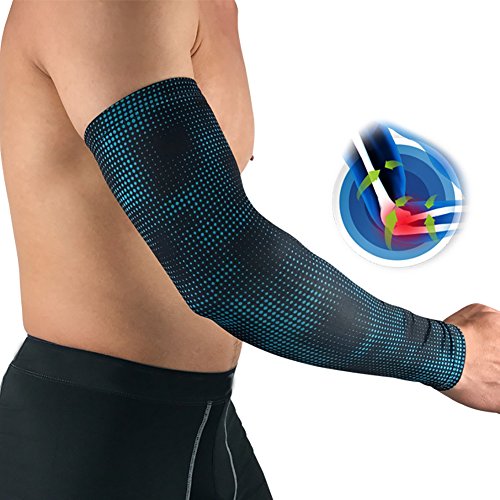 Aesy Sports Manguitos, 1 Pcs Codo Pads Manga Poliéster Spandex Respirable Anti Resbalón Quitasol Elástico Brazos Envolver Protector, para Ciclismo/Golf/Baloncesto (XL, Punto Azul)