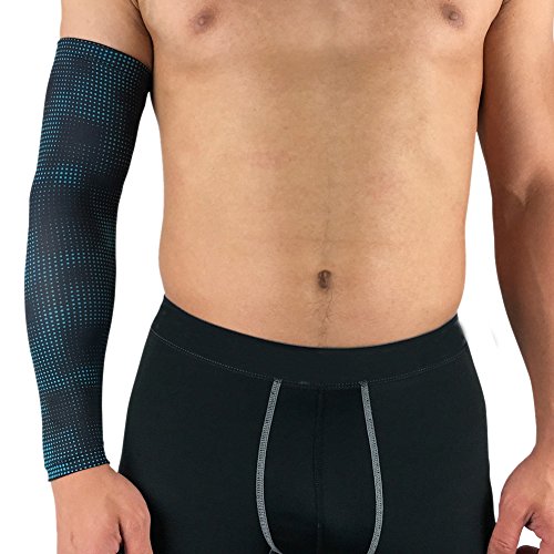 Aesy Sports Manguitos, 1 Pcs Codo Pads Manga Poliéster Spandex Respirable Anti Resbalón Quitasol Elástico Brazos Envolver Protector, para Ciclismo/Golf/Baloncesto (XL, Punto Azul)