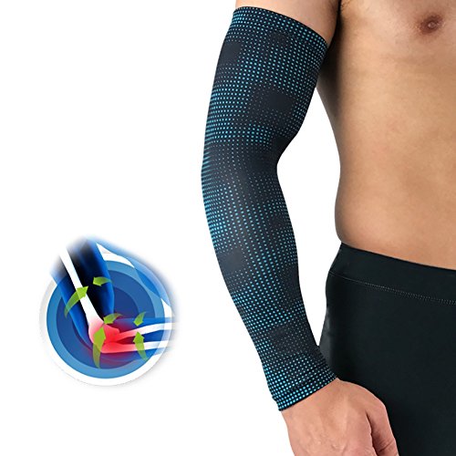 Aesy Sports Manguitos, 1 Pcs Codo Pads Manga Poliéster Spandex Respirable Anti Resbalón Quitasol Elástico Brazos Envolver Protector, para Ciclismo/Golf/Baloncesto (XL, Punto Azul)