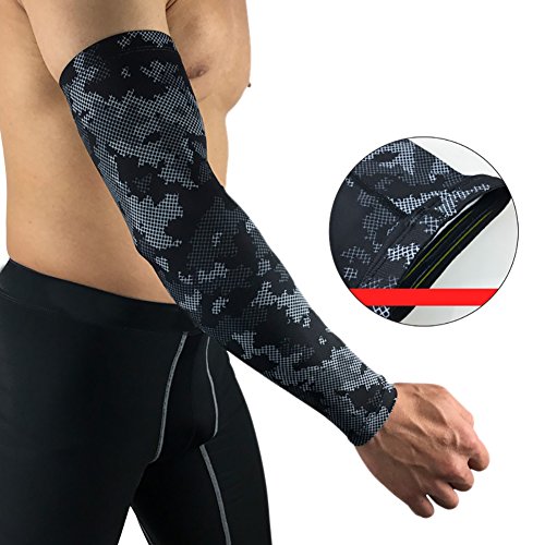 Aesy Sports Manguitos, 1 Pcs Codo Pads Manga Poliéster Spandex Respirable Anti Resbalón Quitasol Elástico Brazos Envolver Protector, para Ciclismo/Golf/Baloncesto (L, Camuflaje Negro)