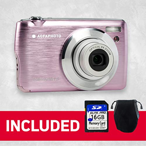 AGFA Foto Realishot DC8200 - Cámara de Fotos Digital compacta (18 MP, vídeo Full HD, Pantalla LCD de 2,7 Pulgadas, Zoom óptico 8X, batería de Litio y Tarjeta SD de 16 GB), Color Rosa