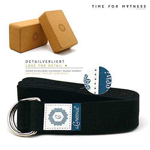 aGreenie Premium Yoga Block de Corcho - Producto 100% Natural - Juego de 1 o 2 - para Fitness y Pilates - Incluye Mochila e Instrucciones de Ejercicio (Set 2 Bloque Tamaño M + Correa)