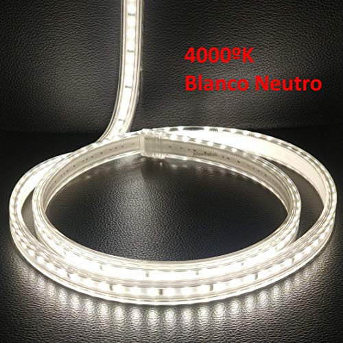 Ahorraluz Tira 220v 2835 120 Led/m Alta LUMINOSIDAD, con Interruptor. Impermeable Frío Cálido Waterproof IP67 Strip (Blanco Neutro, 1M), 11 W