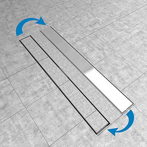 Aica Canaleta de Ducha de Acero Inoxidable Desagüe de Ducha con Dispositivo Desodorante y Filtro de Pelo Canal de Drenaje de 60 cm para Azulejo 2 en 1