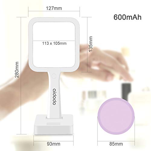 Aidodo Espejo Maquillaje con Luz LED Aumento 5X Espejo de Maquillaje,Táctil Ultra Alta Definición Profesional Espejo Cosmético Plegable Espejos Maquillaje de Escritorio - Rotación Ajustable de 360°