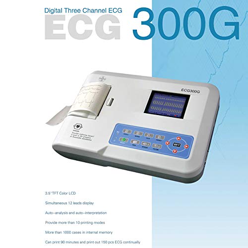 AIESI® Electrocardiografo portatil profesional 3 canales con interpretación ECG300G con software para conexión a PC y impresora térmica integrada de alta resolución # Garantía 24 meses