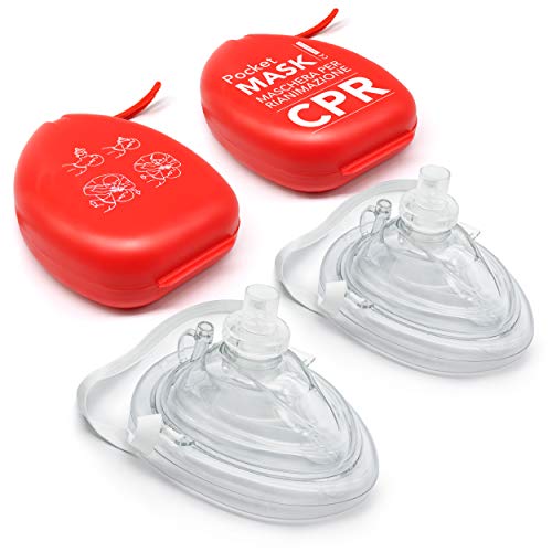 AIESI® Pocket Mask máscara de emergencia profesional para respiración boca a boca con válvula unidireccional y filtro (Paquete de 2 piezas) # CPR Mask-Resuscitator