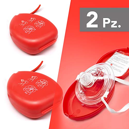 AIESI® Pocket Mask máscara de emergencia profesional para respiración boca a boca con válvula unidireccional y filtro (Paquete de 2 piezas) # CPR Mask-Resuscitator