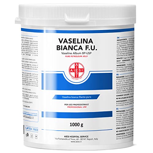 AIESI® Vaselina blanca fibrosa pura Ph.Eur. tarro de 1 kg para uso Médico Dermatológico y Profesional # Made in Italy