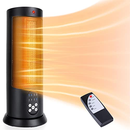 Aigostar Bert - Calefactor cerámico 2000W, Mando a distancia, Oscilación de 70°, 3 modos, ventilador. Calefactor de torre, Termostato, Temporizador 7,5 horas. Protección antivuelco. Color negro