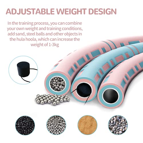 Aikove Hula Hoop, Peso Hula Hoop para Fitness, Tubo de Acero Inoxidable de Espuma de Doble Capa, Hula Hoop para Jóvenes Adultos Damas Extraíble de 6 Piezas, Peso Ajustable, Ejercicio, Pérdida de Peso