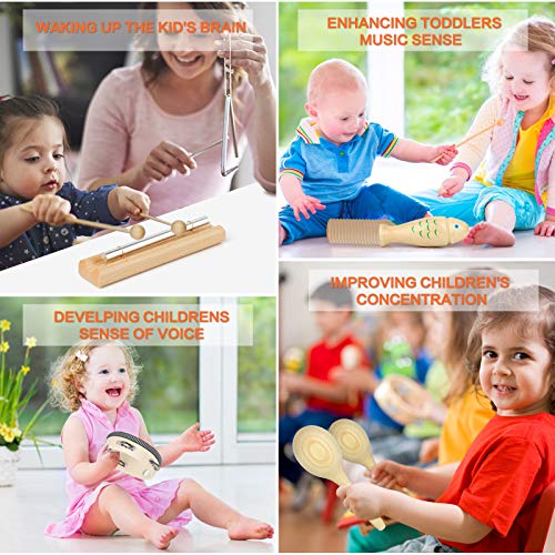 AILUKI Instrumentos musicales de madera, 21 piezas, juego de instrumentos musicales, juego de percusión, juguete para niños pequeños