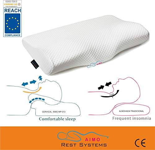 AIMO Spain Almohada MP-013 Cervical NEWTECH de Espuma Memoria, Alivia el Descanso con Problemas cervicales, diseñada para Dormir en Cualquier Postura