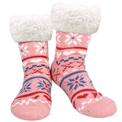 AimTop Calcetines Antideslizantes Mujer, Calcetines de Lana Mujeres Calcetines de estar por casa, Calcetines Mujer Invierno Gruesos Lana Calcetines Térmicos de Piso Antideslizantes, Rosado