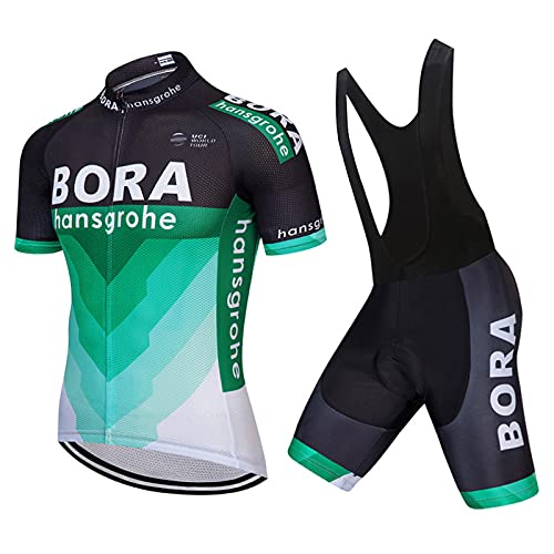 AioTio Conjunto de Ropa Ciclismo Hombre Verano Maillot Ciclismo Mangas Cortas y Tirantes Culotte Pantalones Cortos con 3D Gel Acolchado para MTB Bicicleta Equipacion Ciclismo(Verde, M)