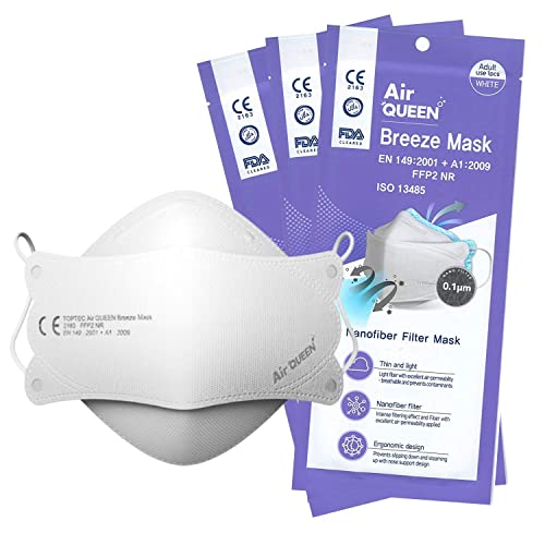 Air Queen Breeze Mask Mascarillas FFP2 Homologadas Nanofibras Nanotecnología CE FFP NR EN149:2001 + A1:2009 ISO 13485 – 25 Horas de Protección – Pack de 100 Mascarillas en Blisters Individuales