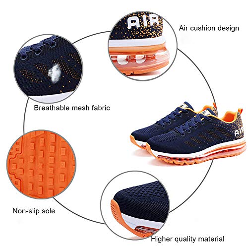 Air Zapatillas de Running para Hombre Mujer Zapatos para Correr y Asfalto Aire Libre y Deportes Calzado Unisexo Blue Orange 38