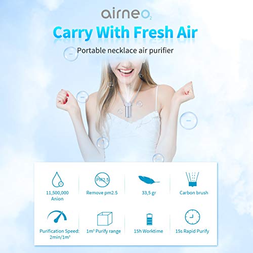 AIRNEO PR1- Purificador de Aire Ionizador portáil. Elegante diseño, Recargable, Compacto y Ligero. Purifica el Aire emitiendo Iones Negativos. Elimina gérmenes, ácaros, bacterias, alérgenos, Humo