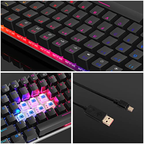 AJAZZ AK33 Teclado mecánico Gaming RGB Azul Switch 82 Teclas 100% Anti-Ghosting 19 Modos de iluminación RGB para PC/Mac con Windows