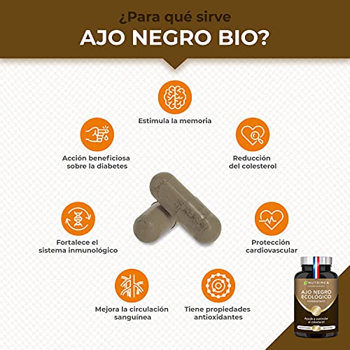 Ajo Negro Fermentado Nutrimea l Bajar Colesterol Antioxidante Natural | 90 Cápsulas de Origen Vegetal Fabricado en Francia