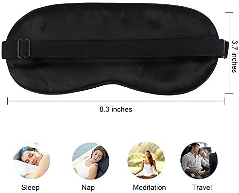 AJUN Máscara de dormir natural 100% seda pura, súper suave, máscara de ojos suave, bolsa de almacenamiento y tapones para los oídos, viajes, siesta, trabajo y meditación, (04#negro)