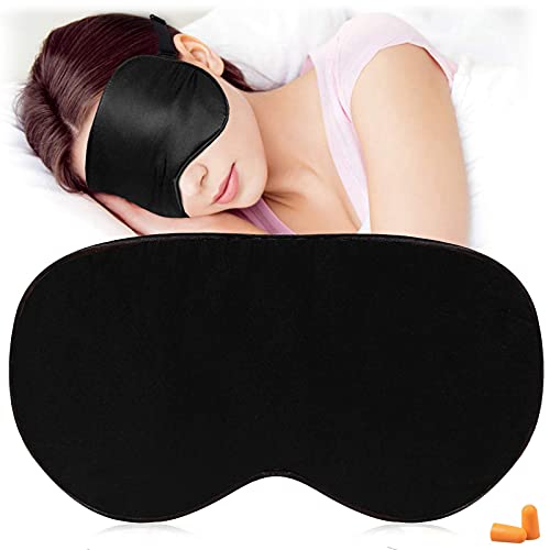 AJUN Máscara de dormir natural 100% seda pura, súper suave, máscara de ojos suave, bolsa de almacenamiento y tapones para los oídos, viajes, siesta, trabajo y meditación, (04#negro)