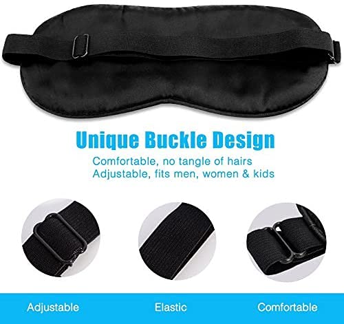 AJUN Máscara de dormir natural 100% seda pura, súper suave, máscara de ojos suave, bolsa de almacenamiento y tapones para los oídos, viajes, siesta, trabajo y meditación, (04#negro)