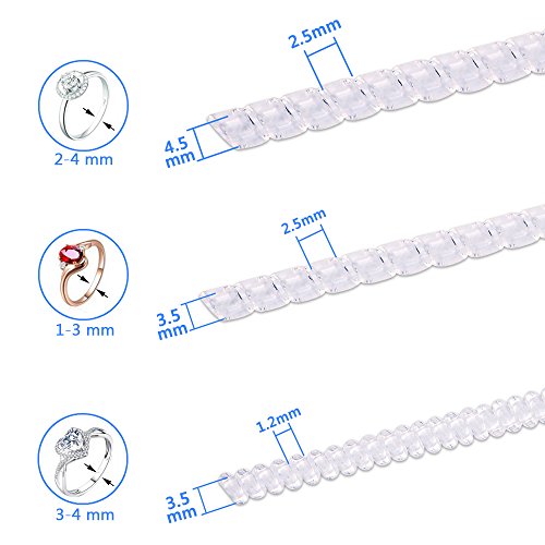 Ajustador del tamaño del anillo, Medidor de anillos con paño de pulido plateado, Resizer del anillo apto para anillos sueltos, Conjunto de 12, 3 Tamaños: 2 mm / 3 mm / 4 mm