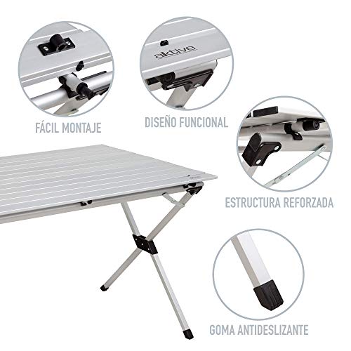 AKTIVE 52841 - Mesa plegable ligera, Mesa camping aluminio, Tablero laminado, 110x70x70 cm, con bolsa de transporte, topes antideslizantes, para 6 personas, AKTIVE Camping